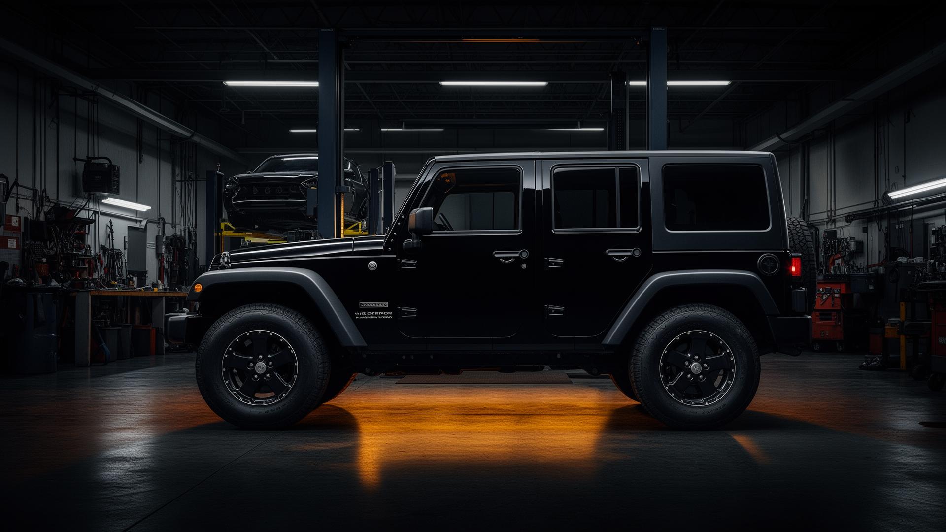 Jeep Wrangler in workshop